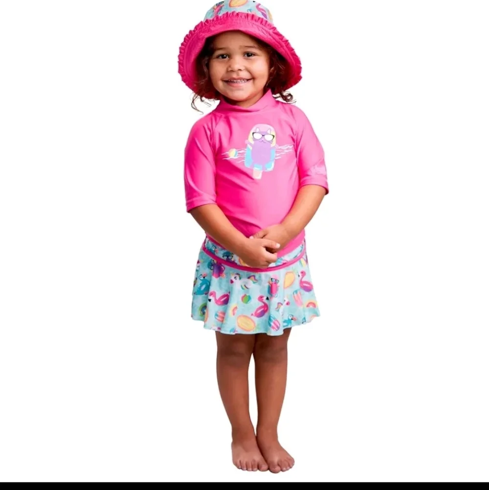 UV Skinz Kids Swim Set Multicolor  3-Piece Hat Shirt Skirt UPF 50+